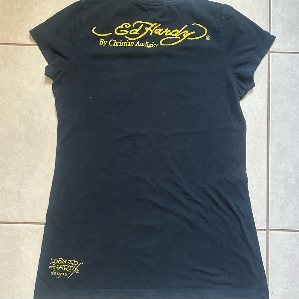 "Love Life" Rose Heart graphic T-shirt black Ed Hardy by Christian Audigier - Picture 6 of 10